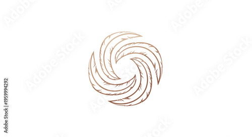 Abstract Spiral Design with Textured Lines, Golden Tone
