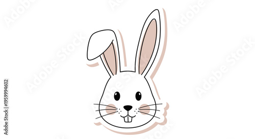 Cute cartoon bunny rabbit head sticker, simple illustration, white background