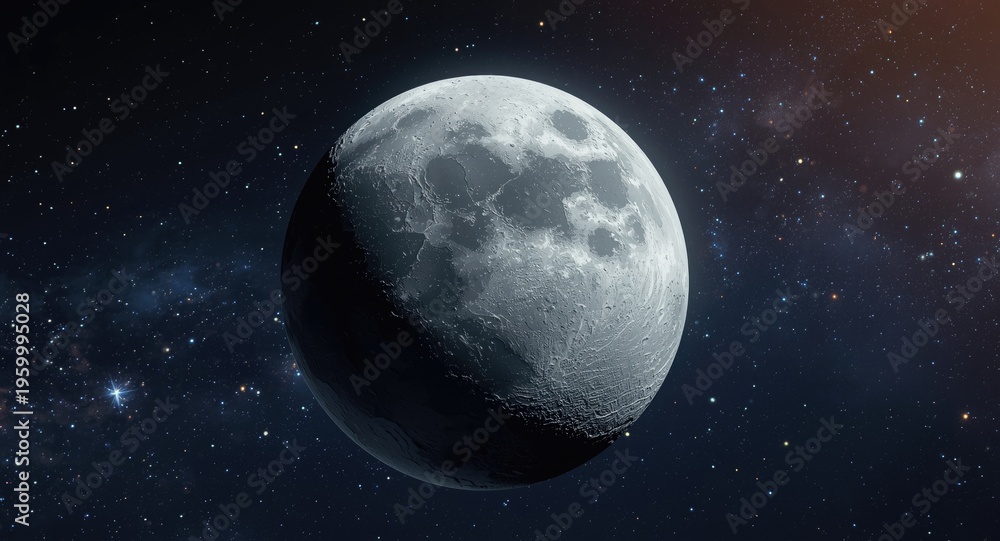 Fototapeta premium Imaginative 3D cartoon graphic of a supermoon with textured craters