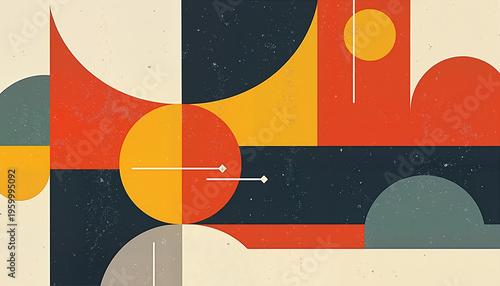 Abstract geometric shapes in warm colors against a light background
