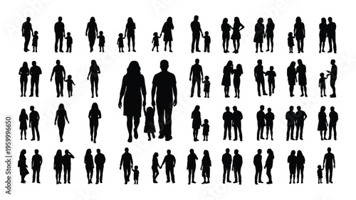 A group of people in various poses and outfits