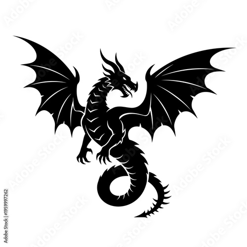 Black dragon silhouette flying creature.