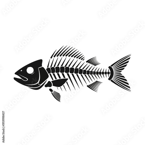 Fish skeleton side view illustration.