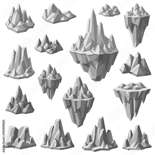 Gray 3D Iceberg Shapes Collection.