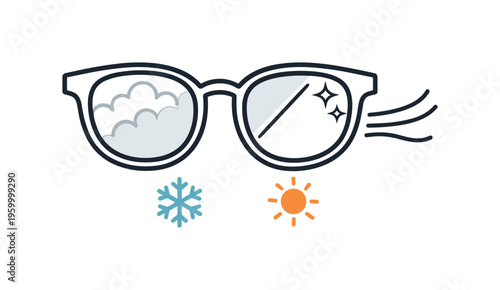 Reducing fogging on eyeglasses when transitioning between temperature changes focusing on comfort and clear vision, a pair of glasses with a partially cleared lens and a small