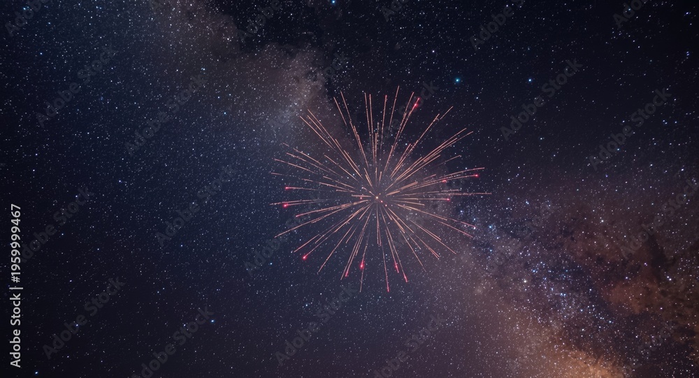 Fototapeta premium Fireworks display creating vibrant patterns across the Milky Way filled night sky