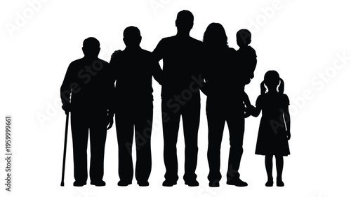 A family of six people standing together