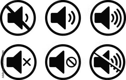 Speaker No Allow Icon. Volume Button Symbols, Volume Allow And Prohibit, Vector Illustration