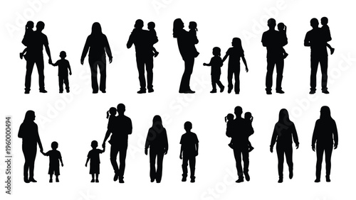 A group of people in various poses and sizes