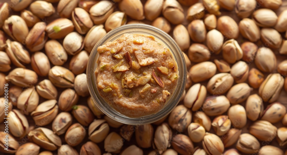 Fototapeta premium Nutty pistachio spread arranged in a miniature jar