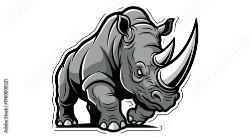 Black and White Rhinoceros Illustration.