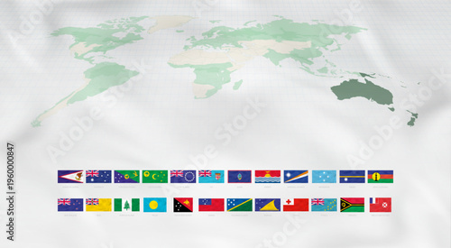 Flags of Oceania with Realistic Waves.