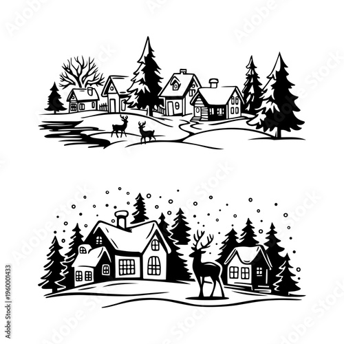 Winter Christmas Village Scene