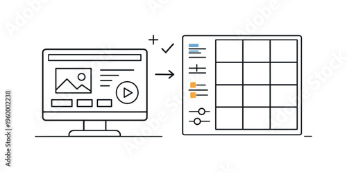 Digital interface design workflow aimed at organizing visual elements and refining layout structures for effective communication outcomes, a compact monitor screen combined with a