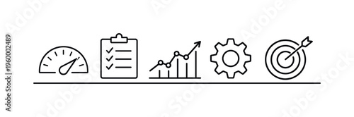 Operational performance analysis and productivity tracking representing efficiency evaluation, goal alignment, and continuous improvement across business processes, speedometer