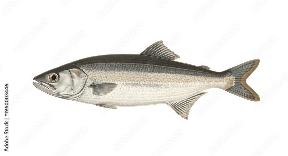 Fototapeta premium Detailed vintage engraving of a single Atlantic herring fish isolated on a white background