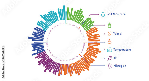Agricultural Data Visualization Circular Diagram with Key Metrics