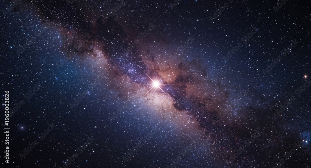 Fototapeta premium Celestial galaxy backdrop highlighting a luminous star with room for design