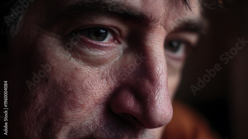 Peter reflecting on his own spoken promise now broken, subtle tension in his lips and eyes, simple background fading into softness, diffused lighting with warm undertones, close-up shot with a 85mm le