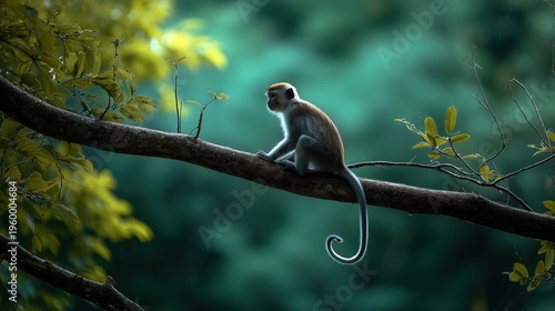 Singe langur assis sur une branche d'arbre dans la forêt tropicale