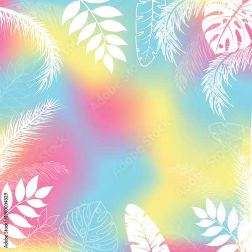 Summer Party Flyer with Tropical Leaves and Colorful Gradient Background
