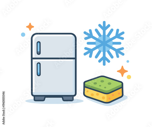 Defrosting a refrigerator and maintaining household appliances in an organized domestic care routine, illustrating preventive upkeep actions that improve efficiency and prolong