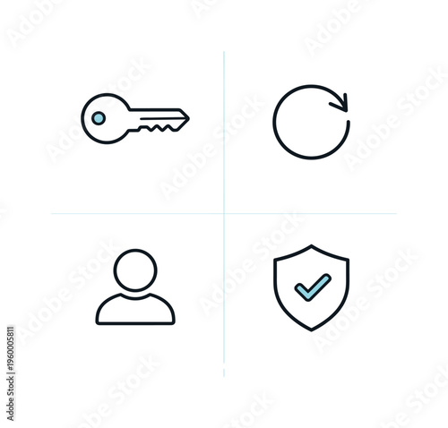 Password reset and account recovery process in a digital security system focused on restoring access, verification, and user safety, a key representing credentials, a circular