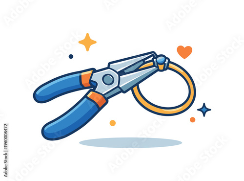 Handcrafted jewelry creation process focused on precision, creativity, and artisanal skill in a small studio setting, a pair of pliers shaping a simple ring with a small gemstone