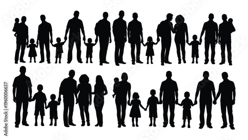 A group of people of different ages and sizes standing together