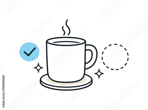 Maintaining coaster use to protect surfaces from drink marks in everyday living spaces emphasizing small preventive habits, a simple cup placed on a round coaster with a subtle