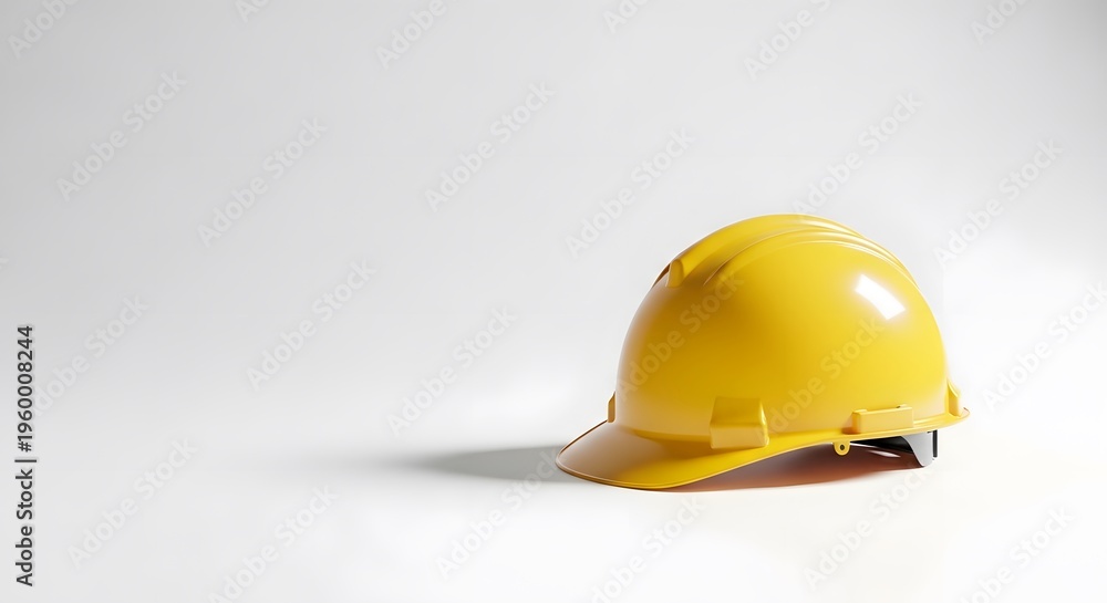 Fototapeta premium Yellow hard hat safety helmet on a clean white background, studio shot, protective gear