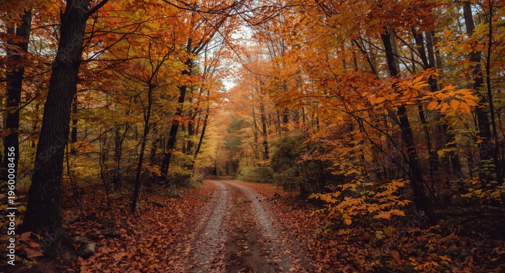 Fototapeta premium Scenic view of a forest trail surrounded by rich autumn colors