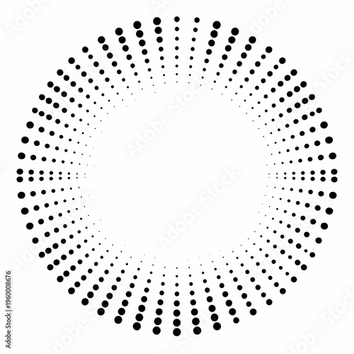 A circular arrangement of black dots radiates outward from the center, creating a harmonious geometric pattern