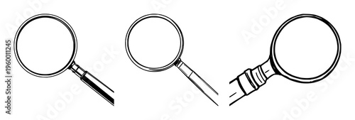 Magnifying glass set with close-up focus on lens and handle, featuring magnifier, loupe, inspection with detail and close view