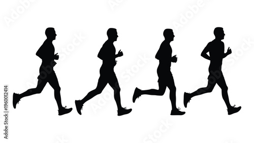 Four men running in different poses