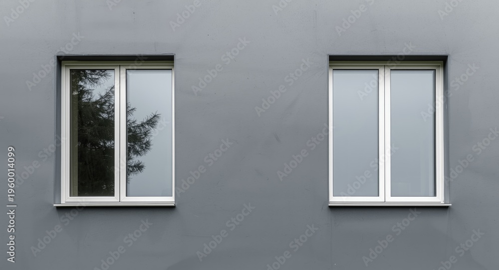 Fototapeta premium Modern architectural facade showcasing grey walls and aluminium windows designed for easy ventilation
