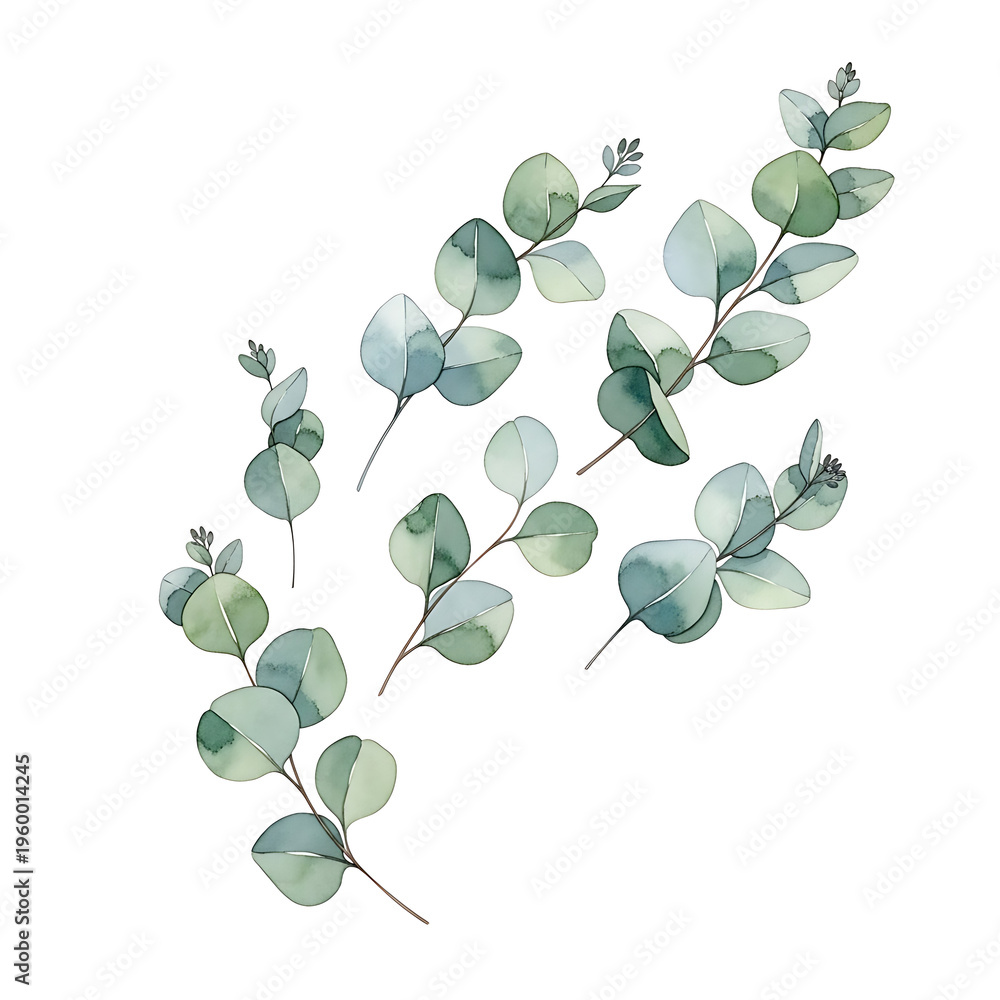 Obraz premium Eucalyptus leaves watercolor illustration