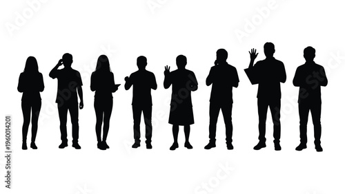 A group of people standing in different poses