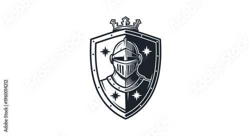Medieval Knight Shield Emblem with Crown - Vintage Heraldry Design