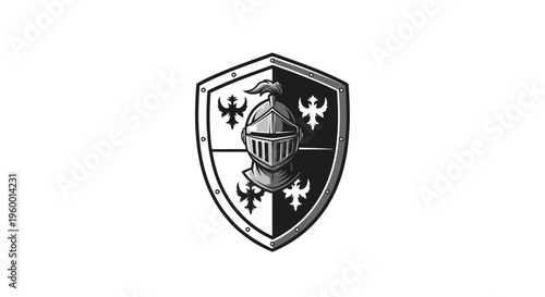Medieval Knight Shield with Helmet - Heraldic Emblem Design