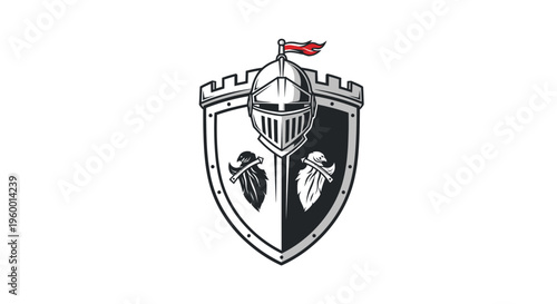Medieval Knight Shield with Helmet and Crossed Swords Emblem