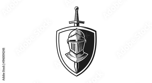 Medieval Knight Shield with Sword - Heraldic Emblem Design