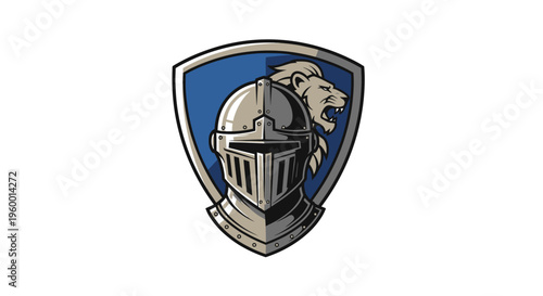 Medieval Knight Shield with Lion Crest Emblem Design