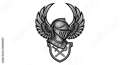 Medieval Knight Helmet with Wings and Crossed Swords Emblem