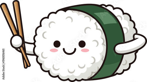 Cute Kawaii Sushi Character Cartoon Clipart Isolated on White Background
