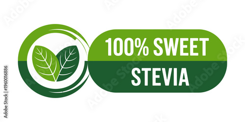 Green stevia sweetener logo with leaves and text on white background