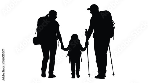 A family of hikers walking together