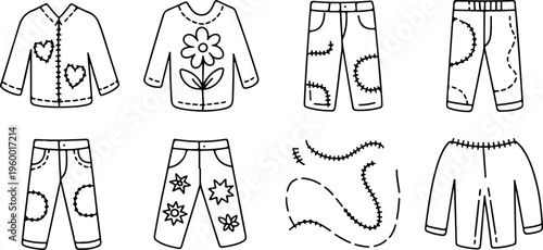 Patchwork clothing and accessories for dolls simple outline hand-stitched designs creative doll clothes.