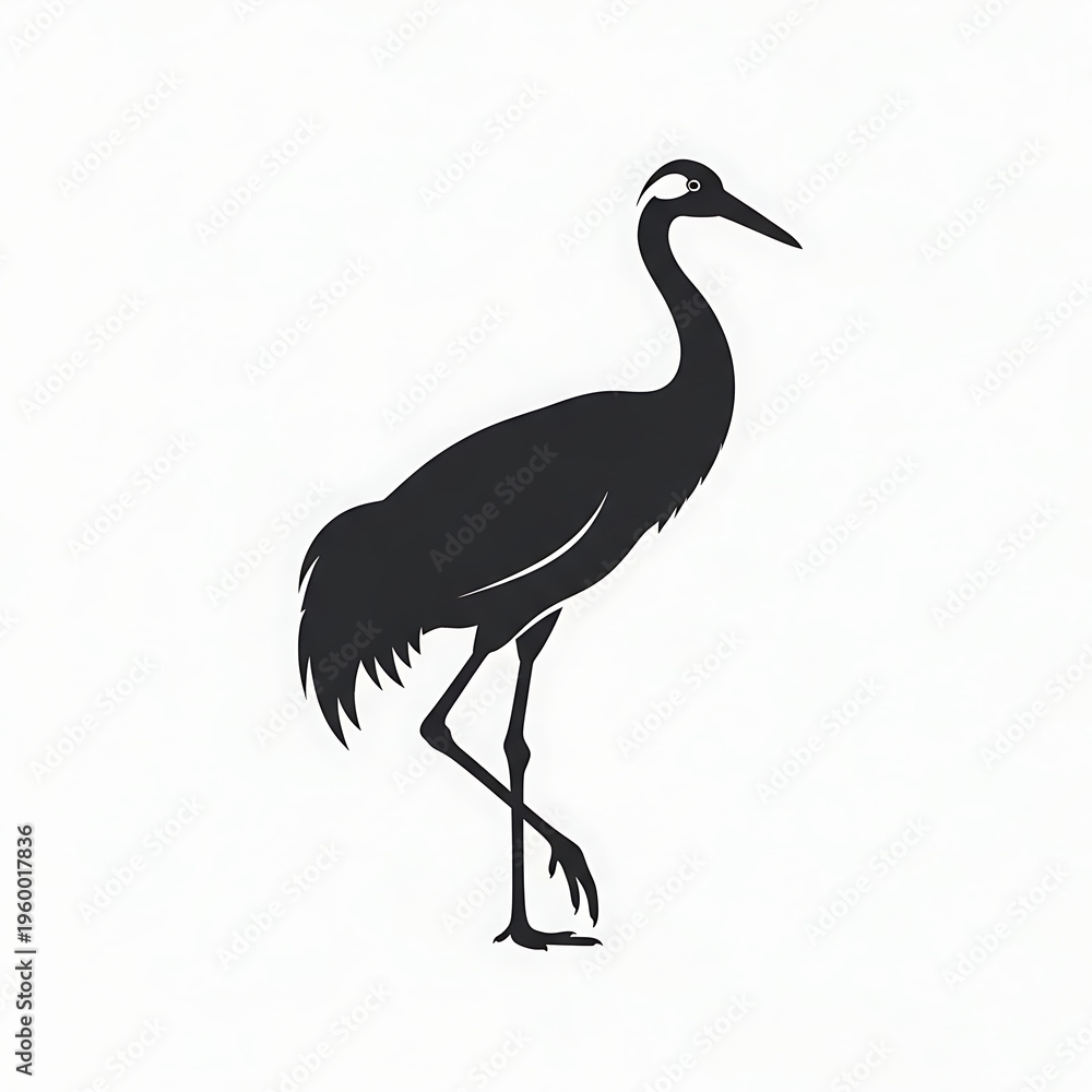 Fototapeta premium Black silhouette of a majestic crane standing tall