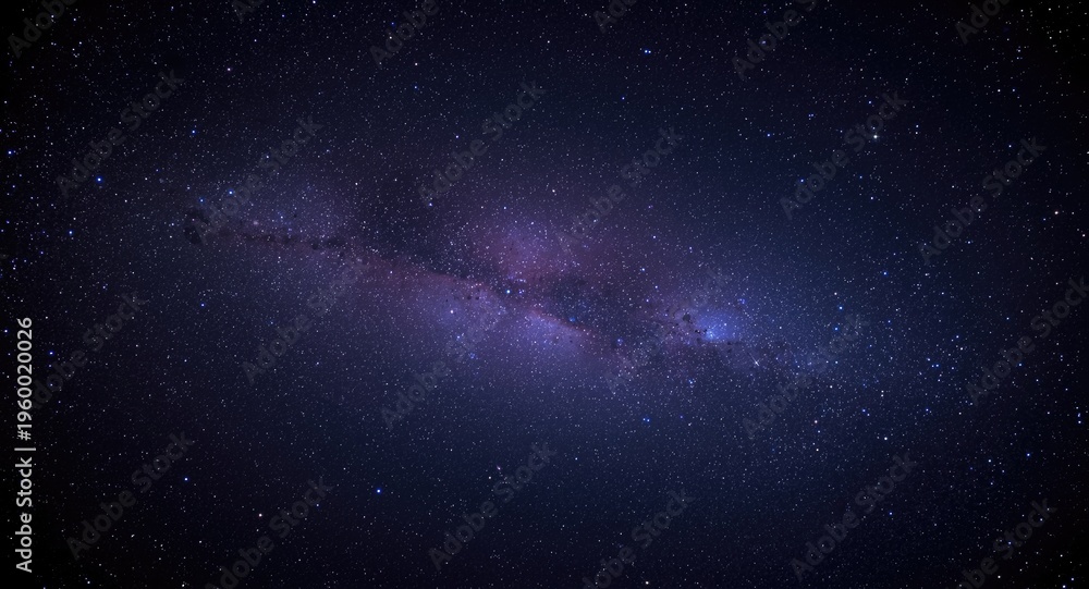 Fototapeta premium Expansive deep space filled with a striking violet and electric blue galaxy studded with stars
